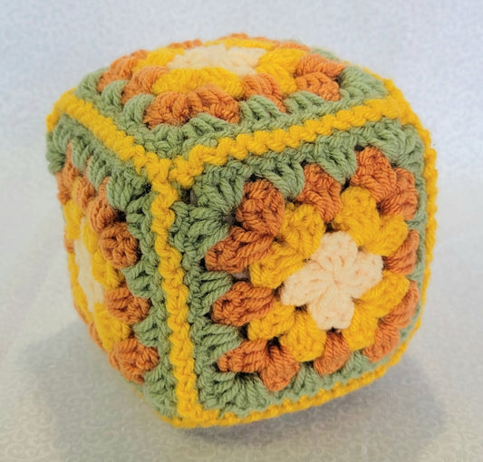 Hand-crocheted decor cube pillow